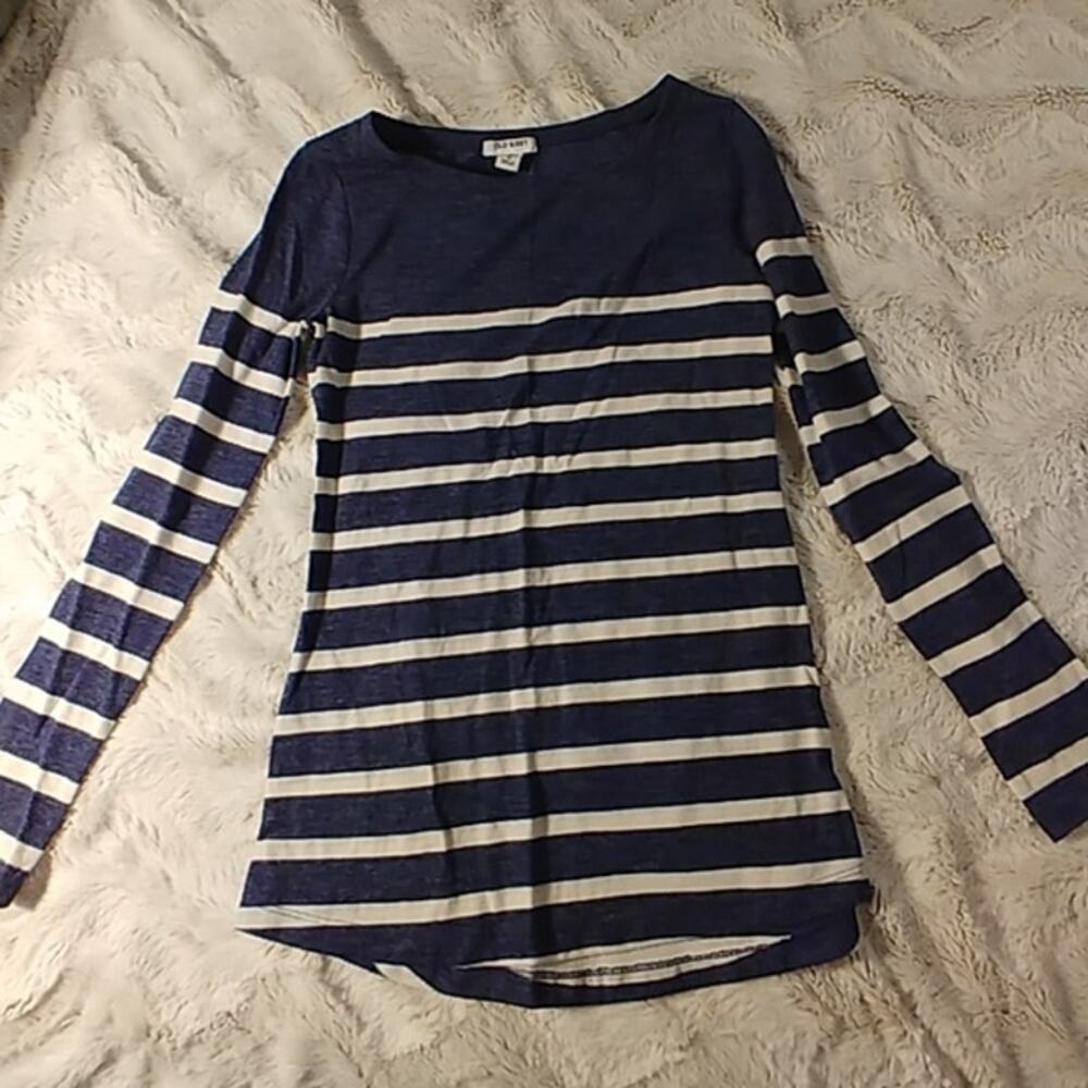 Old Navy Womens Shirt Pullover Striped Long Sleeve XS Navy Blue
